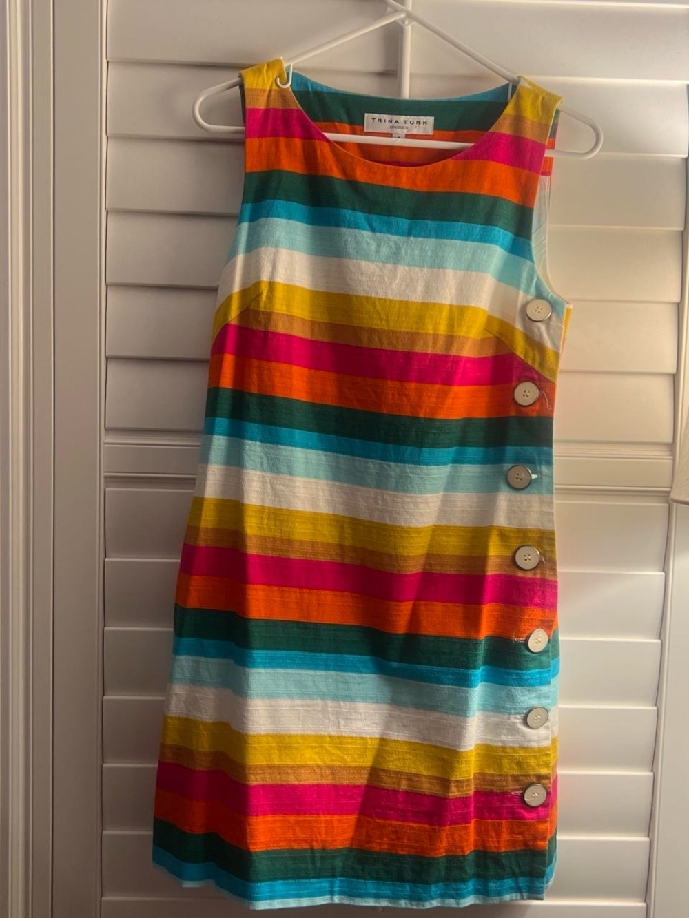Trina Turk Bright Multicolor Striped Sleeveless Button Dress